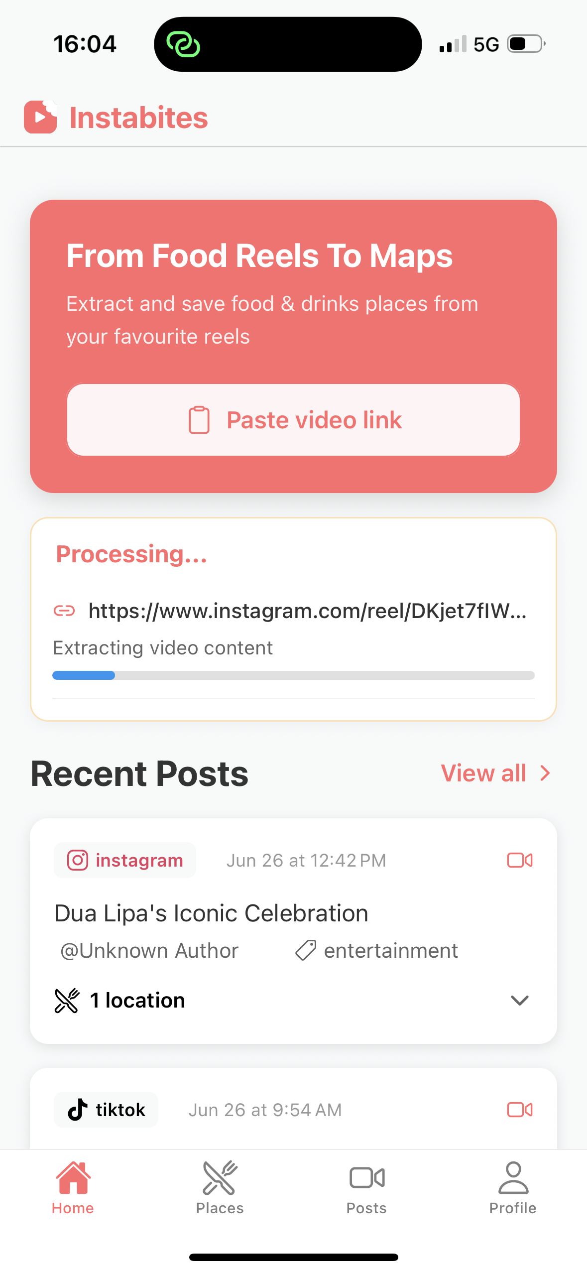Instabites app interface