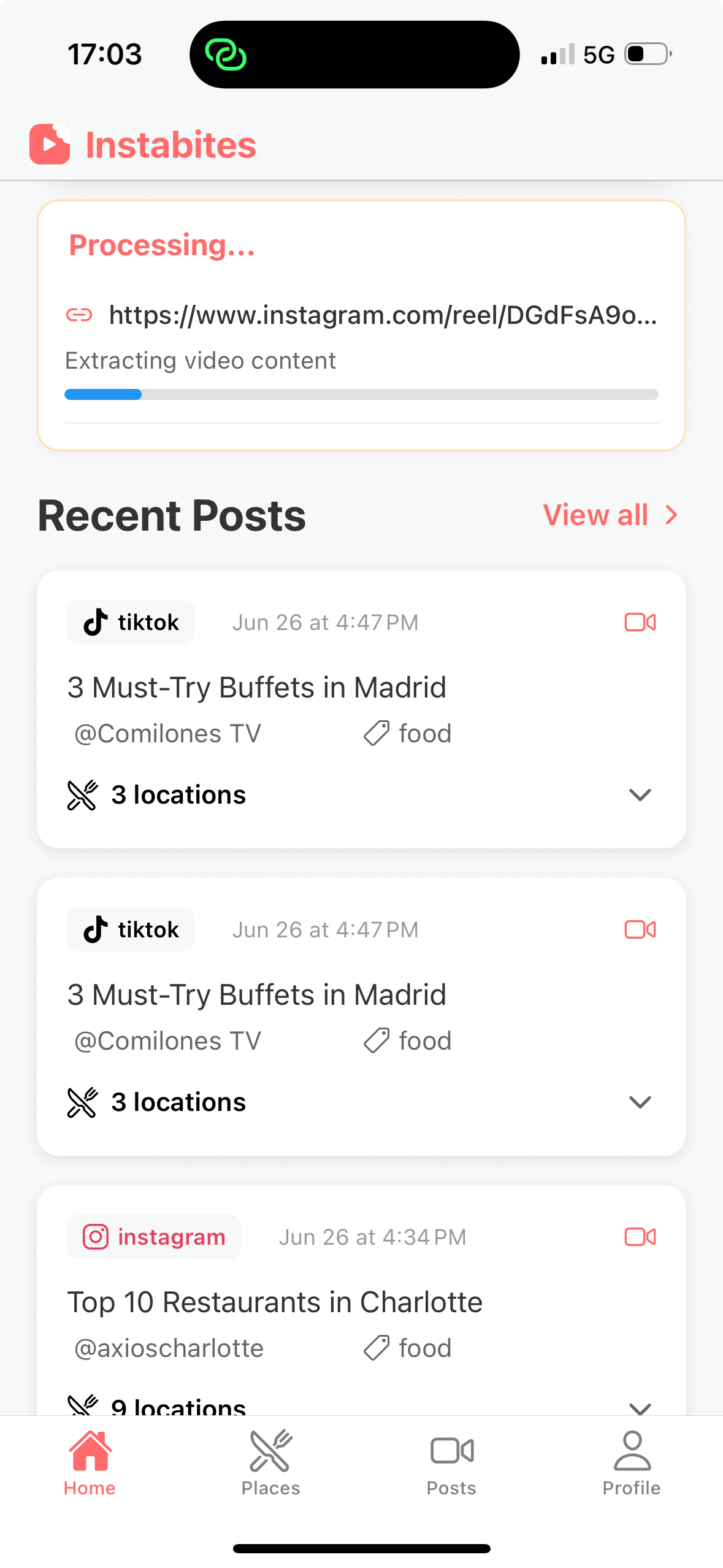 Instabites AI processing a social media post